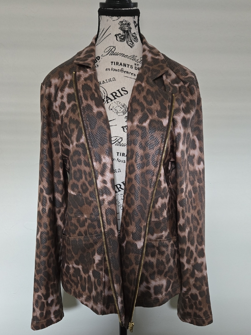 Clara Sun Woo Brown Animal Leopard-Print Zip Blazer Jacket